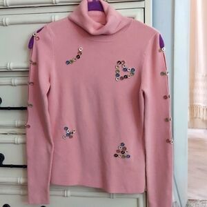 Valentin Kudashkin pink cut out L/S Button knit turtleneck sweater SZ M